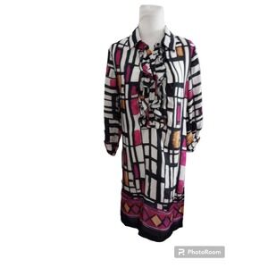 Jonathan Martin 6 Semi Sheer Silky Mod Gogo Disco Geometric Henley Shift Dress